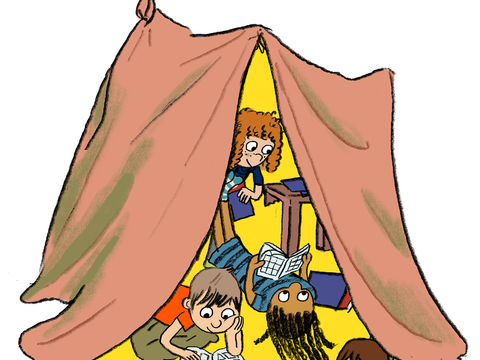Zeichnung Kinder lesen Comics