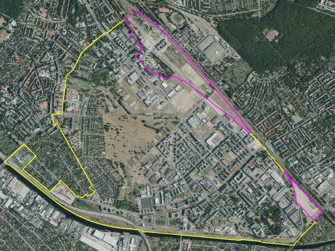 Entwicklungsbereich (gelb) und Ergänzungsbereiche (pink)