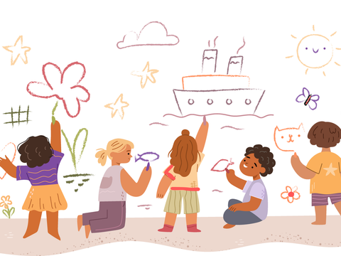 Grafik mit Kindern, die an einer Mauer zeichnen