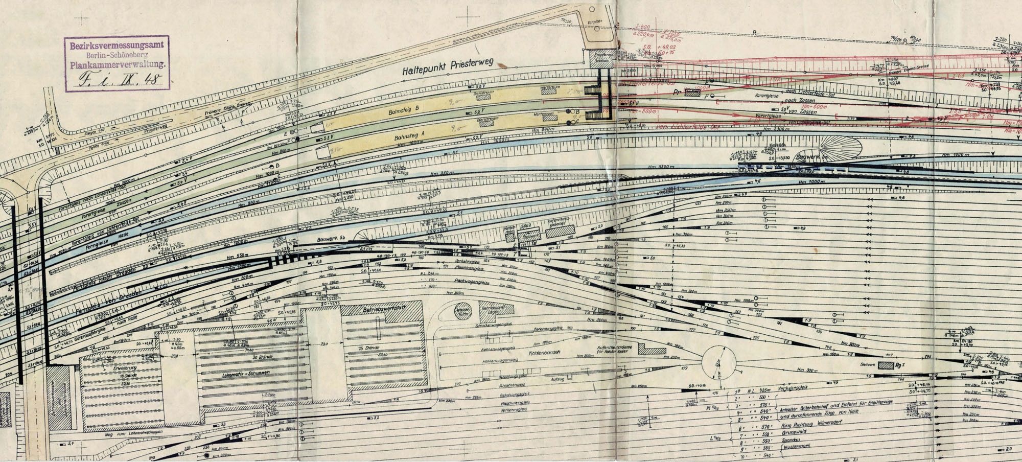 Plan des südlichen Bereichs des Verschiebebahnhofs Tempelhof mit Bahnbetriebswerk (1934) (Bild: Archiv Bezirksamt Tempelhof-Schöneberg von Berlin, Stadtentwicklungsamt)