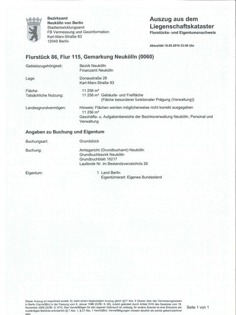 Inhalte des beschreibenden Teils des Liegenschaftskatasters