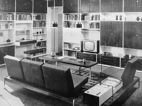 Furnishing with industrially prefabricated, kit furniture, design: Rudolf Horn, Halle