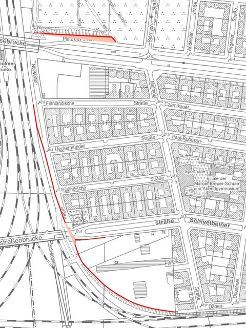 Памятники Стены вдоль "поворота Ульбрихта" (Изображение: Senatsverwaltung für Stadtentwicklung)