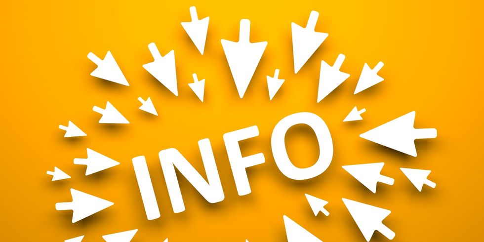 Weiße Pfeile deuten auf das Wort "Info"