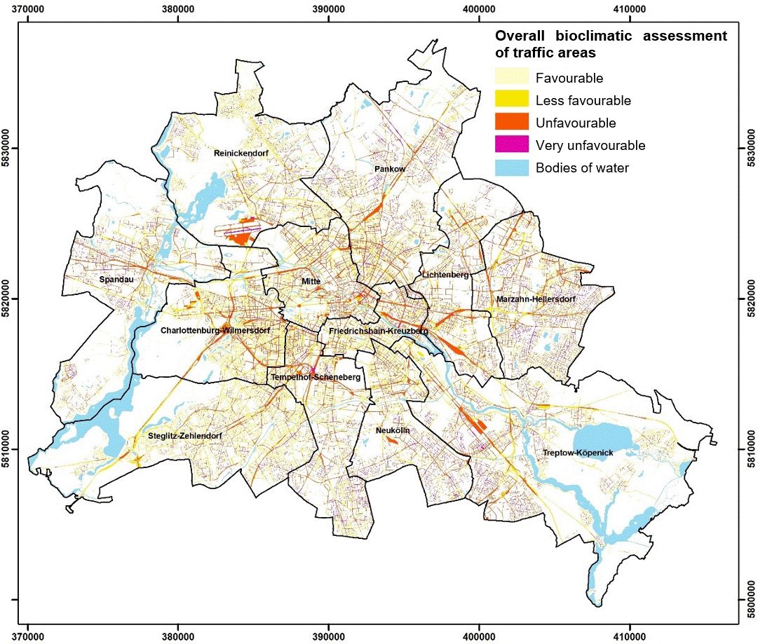 Figure 5: Overall bioclimatic assessment of traffic areas