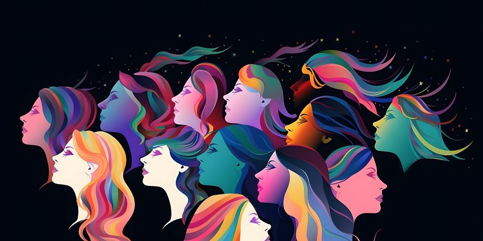 Mehrere Frauenköpfe blicken in unterschiedliche Richtungen