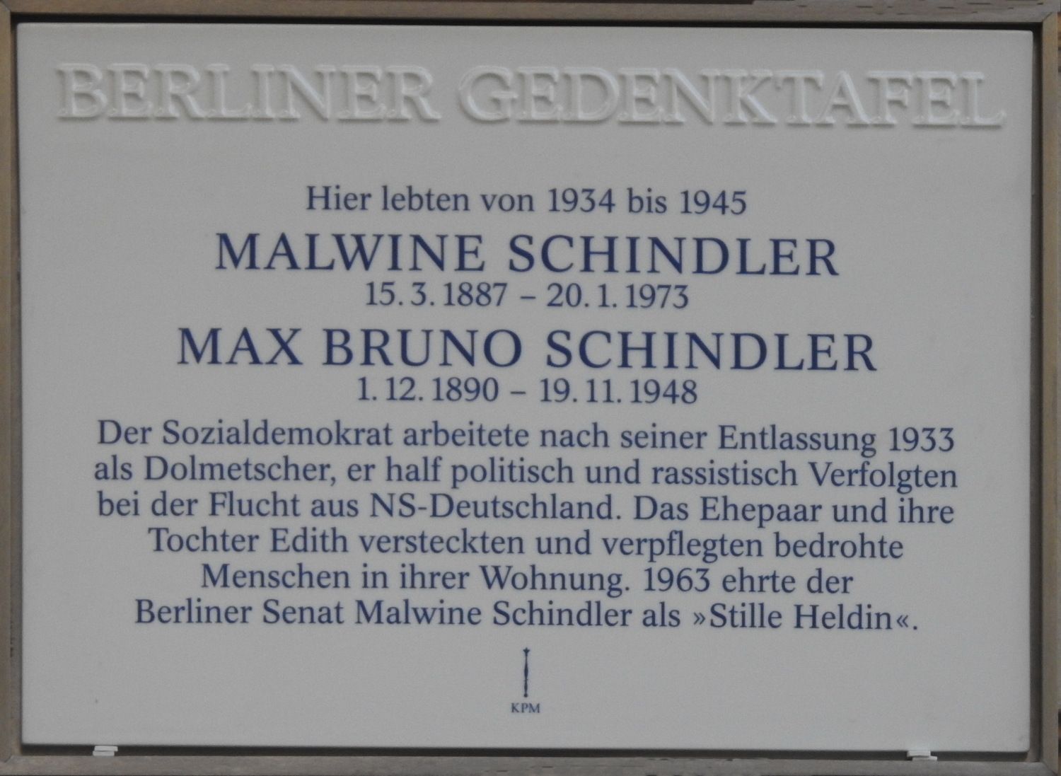 Gedenktafel für Malwine und Max Bruno Schindler