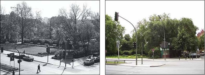Fotovergleich historisch und heute - Verkaufspavillon nach Grenander auf dem Syvignyplatz