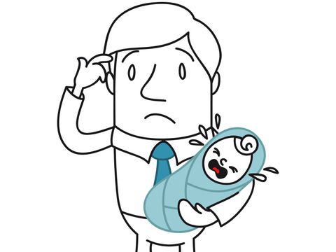 Figur, Mann, Erziehung, ratlos, Vater, Baby