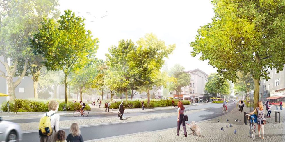 Perspektive Manfred-von-Richthofen-Straße und Quartiersplatz (Visualisierung)