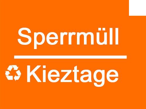 Das Bild ist in warmer oranger Farbe gestaltet und beinhaltet den Text Sperrmüll Kieztage