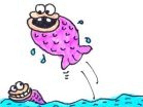 Cartoonzeichnung glückliche Fische im Fennsee von Eckehard Plum