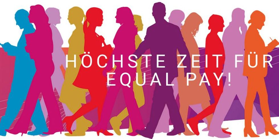 Equal Pay Day - bunte Silhouette von Frauen und einem Mann