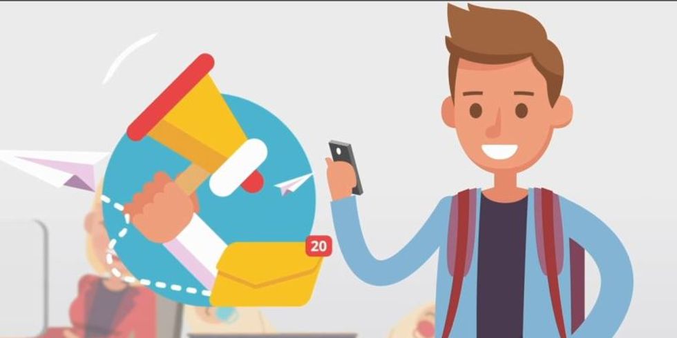 Comiczeichnung eines Mannes mit einem Mobiltelefon