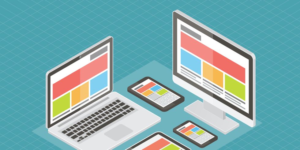 Zeichnung von Laptop, Handy, Tablet und Bildschirm