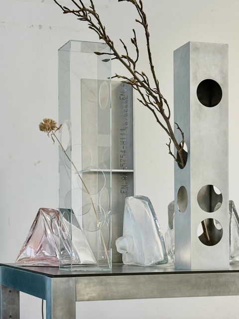 Tower vases, Lola light, Lola light's prototypes and solid shelf.