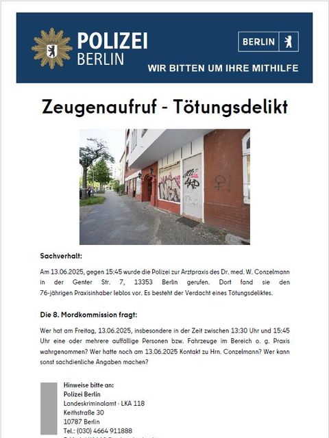 Zeugenaufruf Genter Straße (Bild: Polizei Berlin)