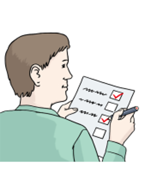 Illustration eines Mannes, der eine Checkliste durchgeht