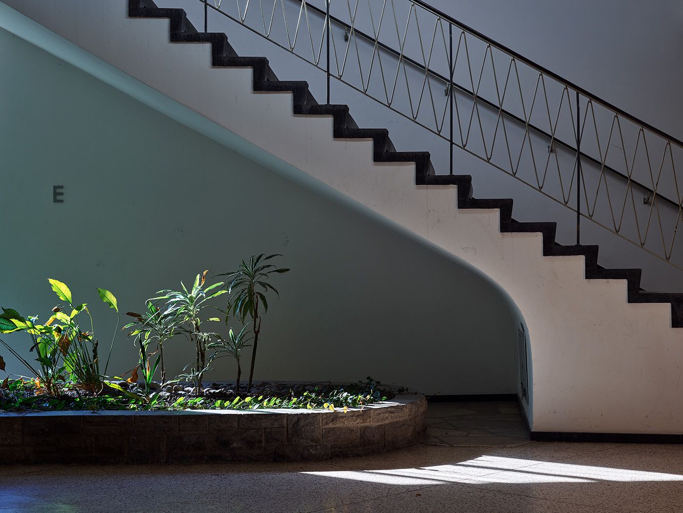 Blick auf die Bepflanzung im Foyer EG vor der Sanierung, September 2020