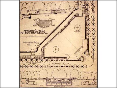 Erwin Barth - Sachsenplatz (Brixplatz), Entwurf zum Kinderspielplatz, M 1:100, 1:20, 1919, Tusche/Transp.