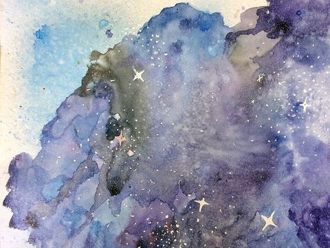 Malerei II: Malerei mit Himmel und Sternen in der Aquarelltechnik. (Bild: © Jugendkunstschule Pankow)