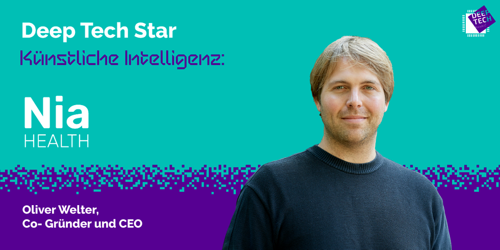 Profil von Oliver Welter auf türkisem/lilanem Hintergrund