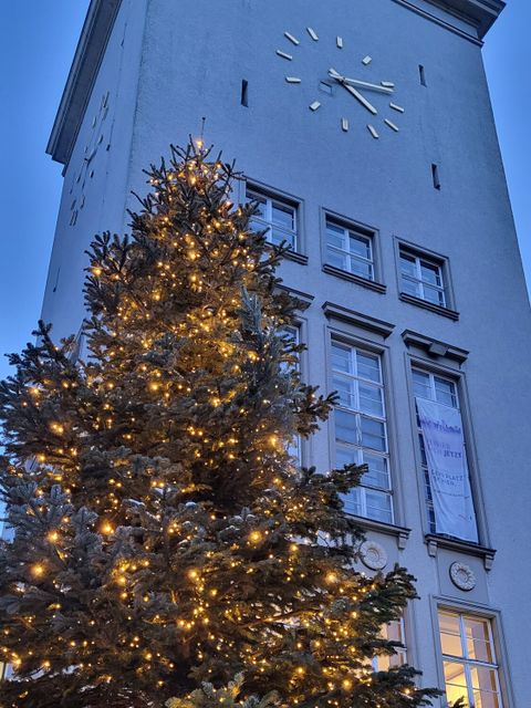 Weihnachtsbaum vor dem Rathaus Tempelhof 2023