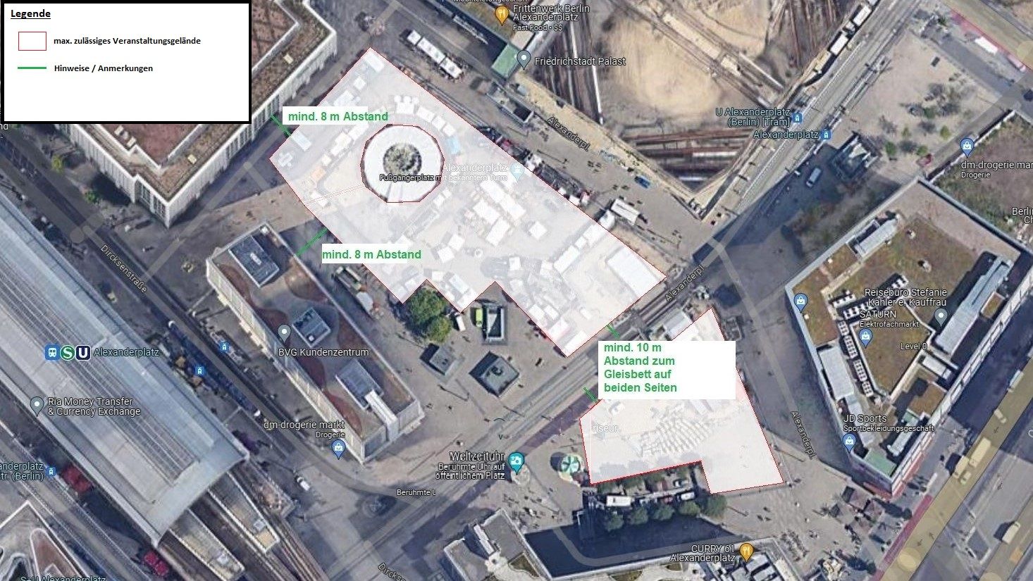 schematische Darstellung Veranstaltungsgelände Alexanderplatz, Konkretisierung erfolgt bei Bedarf im Rahmen der Antragstellung