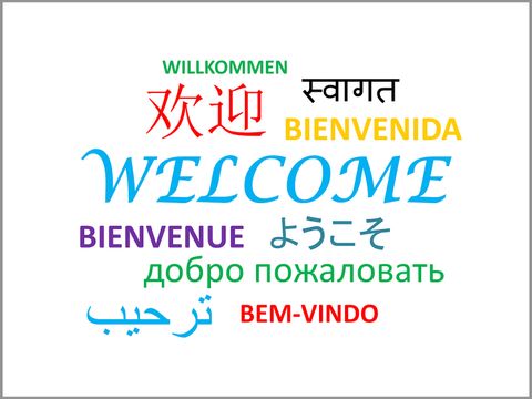 Schriftzug Welcome in verschiedenen Sprachen