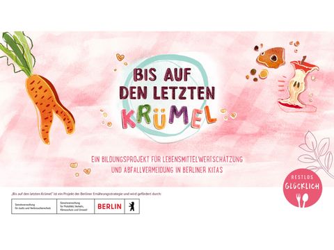 Illustration mit rosa Hintergrund und dem zentralen Schriftzug „BIS AUF DEN LETZTEN KRÜMEL“