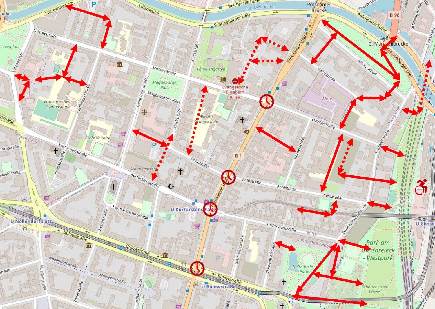 Karte mit Durchwegungen