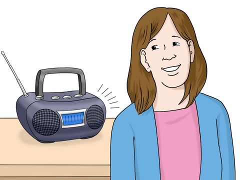 Eine Person hört Radio und informiert sich