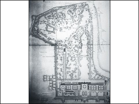 Walter Hilzheimer - Schlossgarten Charlottenburg, Entwurf mit landschaftlichem Parterre, 1950, Lichtpause