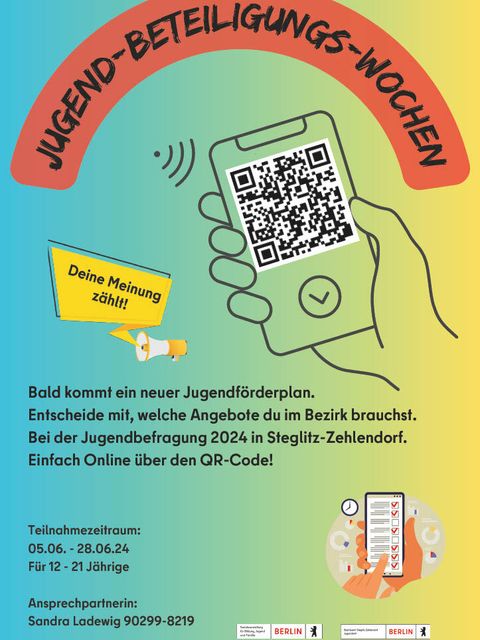 Flyer Vorderseite: Jugend-Beteiligungs-Wochen (Bild: Bezirksamt Steglitz-Zehlendorf)