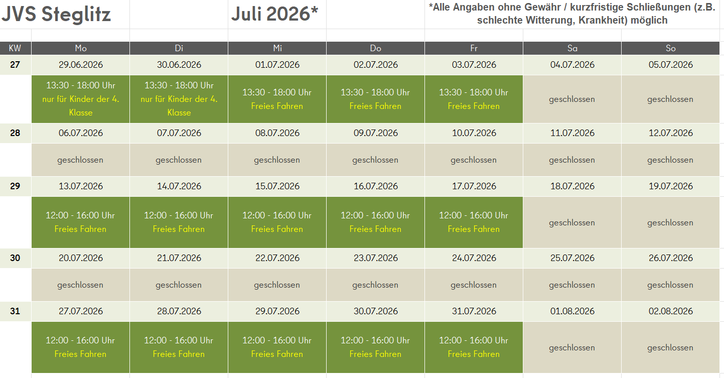 Öffnungszeiten JVS Steglitz 07/2026