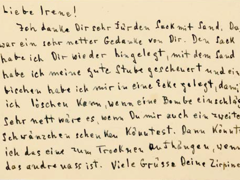 handschriftlicher Brief von Zirpine an Irene