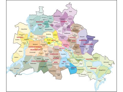 Berlinkarte mit beschrifteten Ortsteilen