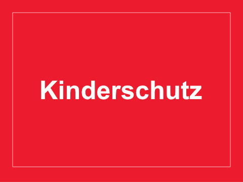 Rote Kachel mit der Aufschrift Kinderschutz