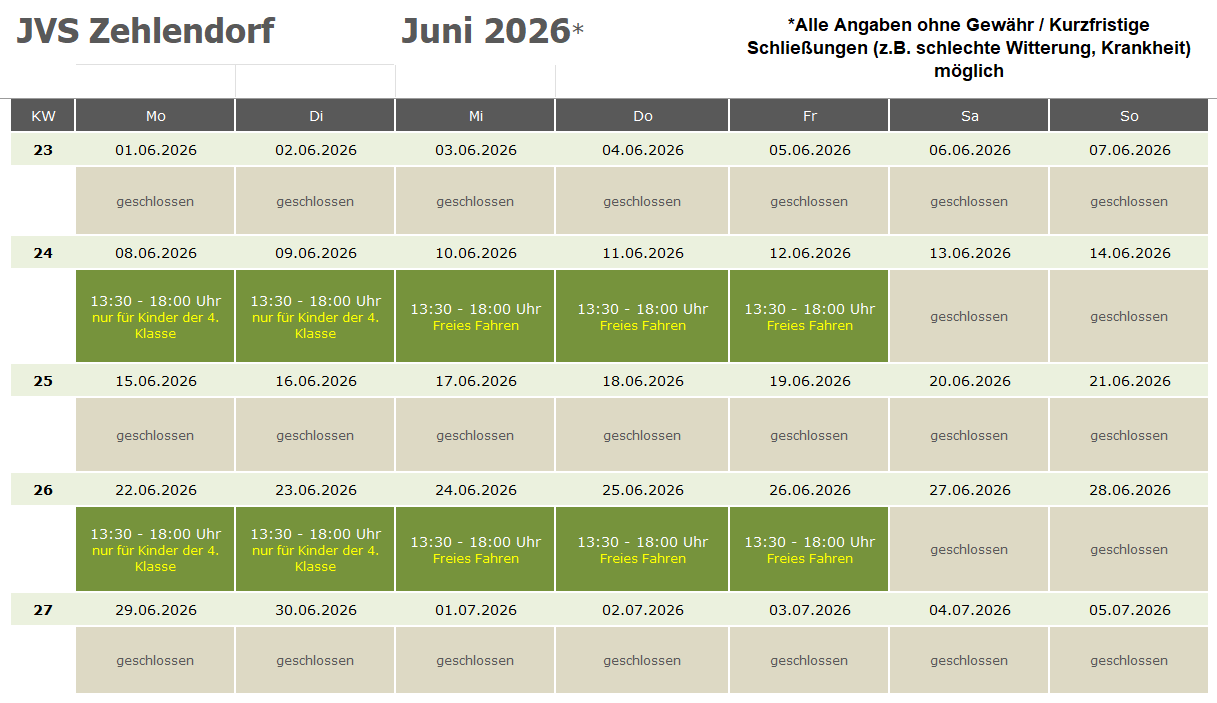Öffnungszeiten JVS Zehlendorf 06/2026