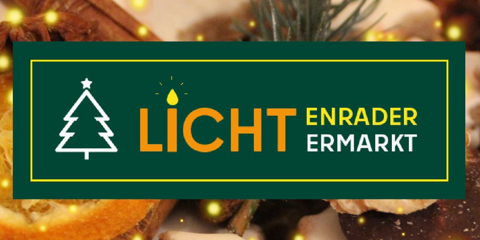 Ein Titelbild mit dem Titel Lichtenrader Lichtermarkt. Im Hintergrund befinden sich hinter Lichtkugeln getrocknete Orangenscheiben, Walnüsse, Plätzchen und Tannenzweige.