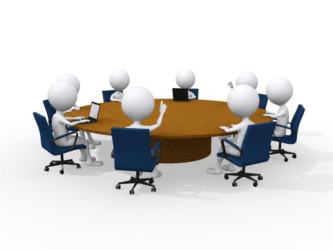 Meeting, Beratung abstrakter Personen an einem runden Tisch