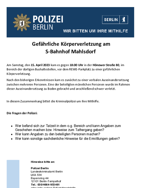 Plakat zum Zeugenaufruf