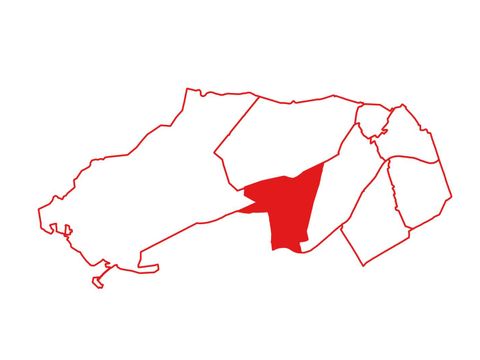 Bezirkskarte von Steglitz-Zehlendorf mit eingezeichneten Bezirksregion. Herausgestellt ist die Bezirksregion Teltower Damm.