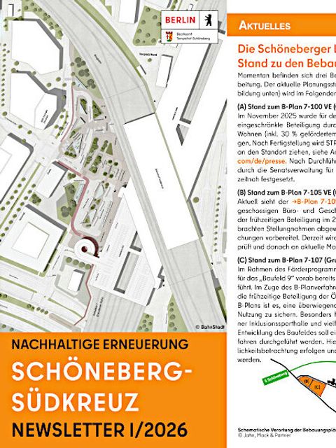 Ausschnitt aus dem Titelbild des Newsletters Nachhaltige Erneuerung Südkreuz 1/2026