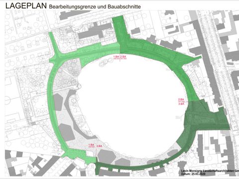 Lageplan mit den Bauabschnitten (Bild: Levin Monsigny Landschaftsarchitekten GmbH)