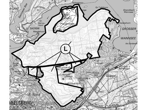 Karte des Landschaftsschutzgebietes „westlicher Düppeler Forst und Glienicker Parklandschaft“ (Bild: SenMVKU / Geoportal Berlin )