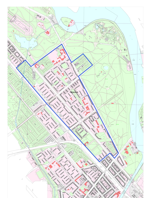 Karte zeigt die Gebietsabgrenzung zum Innenentwicklungskonzept Plänterwald, genordet, ohne Maßstab (Bild: BA-TK)
