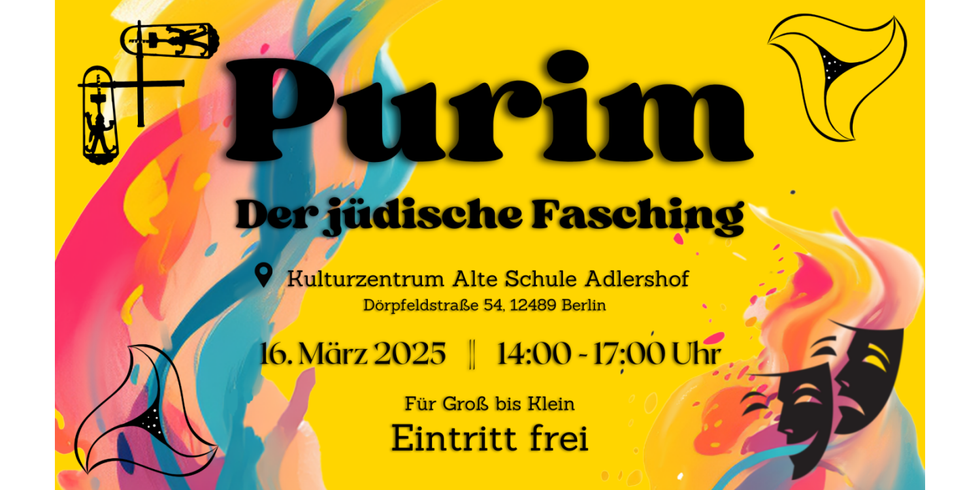 Purim Einladung Banner mit Text (1920 x 1080 px) - 1