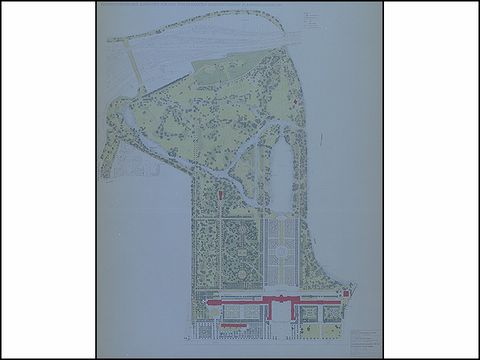 Clemens Alexander Wimmer - Schlossgarten Charlottenburg, Gartendenkmalpflegerische Konzeption, 1989, Lichtpause, koloriert