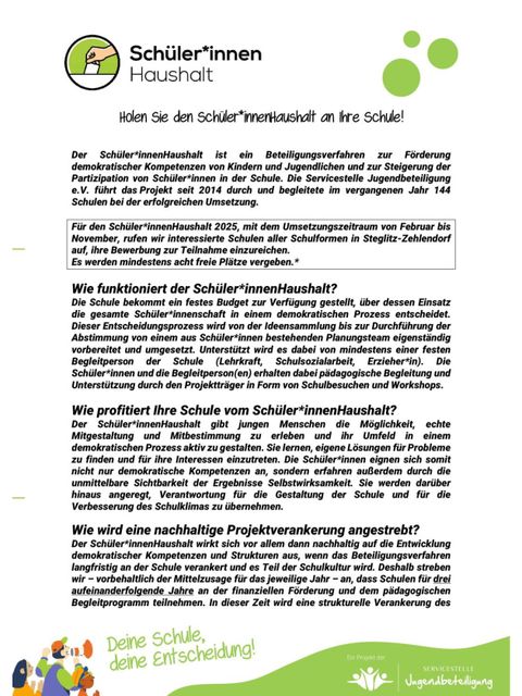 Flyer: Schüler*innenHaushalt 2025 (Bild: Servicestelle Jugendbeteiligung e.V.)